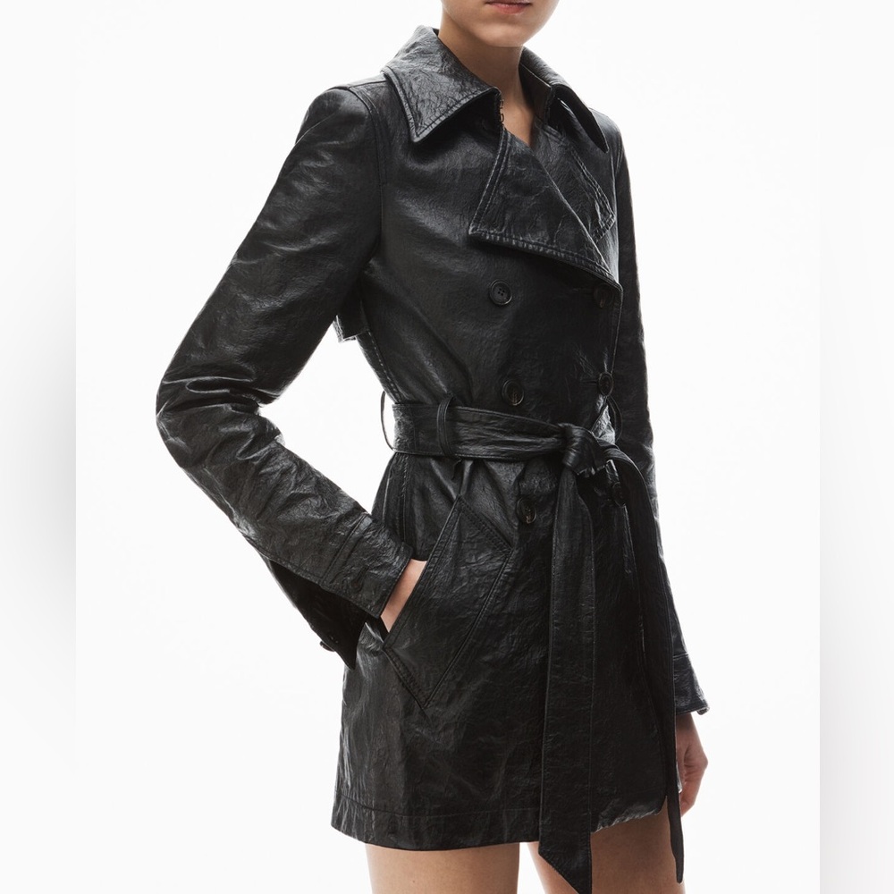 Alexanderwang trench coat in memory lambskin leather NWT and garment bag sz US2